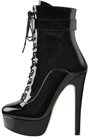 Only maker Botas de combate con cordones para mujer, Pintura Negro, 44 EU