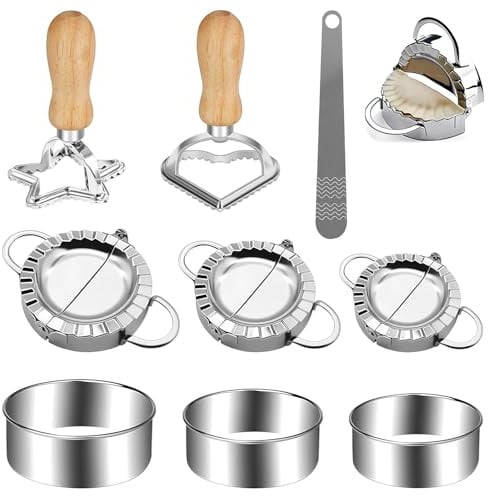 Dwitkul 9 Stück Ravioli Former Edelstahl Dumpling Maker Set Teigtaschenformer mit Ravioli Ausstecher Maultaschen Former Ravioliformer für Tortellini Empanadas Knödel Gyozas Machen