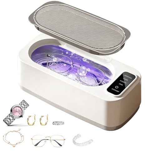 Ultraschallreinigungsgerät, 50000 Hz UV Brillenreinigungsgerät mit LED Anzeige, 4 Modi Ultrasonic Cleaner, 350ml Hochfrequenz Ultraschallreiniger für Schmuck, Brillen, Ringen, Zahnspangen, Uhren