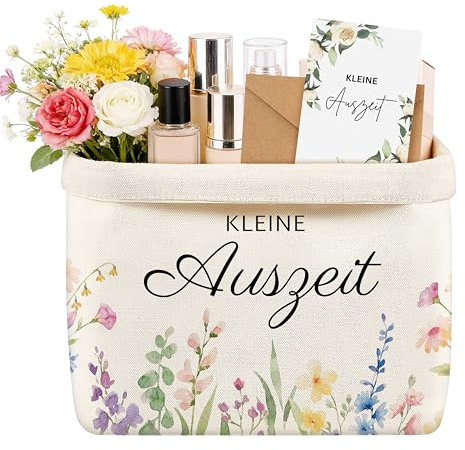 Yezirzax Kleine Auszeit Korb Geschenktüte, 37x25x15cm Geschenkkorb aus Baumwolle und Leinen Entspannung Geschenk Wellness Geschenke Für Frauen Damen