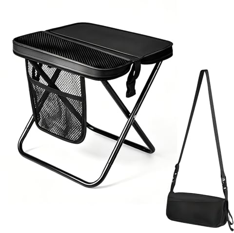 Jinfanshurich Tragbarer Klapphocker, 31cm Faltbarer Campinghocker bis 120 kg, Leichter Mini Klappstuhl mit Aufbewahrungsbeutel, Outdoor Hocker für Camping, Angeln, Wandern, Garten, Reisen (Schwarz)
