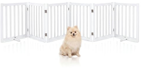 COSTWAY Barrera de Seguridad para Perros Plegable, Puerta para Perros de 6 Paneles de Madera con Patas de Apoyo, sin Montaje, Vallas de Seguridad para Interior Escaleras Pasillo, 306 x 61 cm
