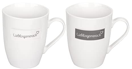 Bada Bing 2er Set Tasse Kaffeebecher Lieblingsmensch Herz 2-fach sortiert creme anthrazit