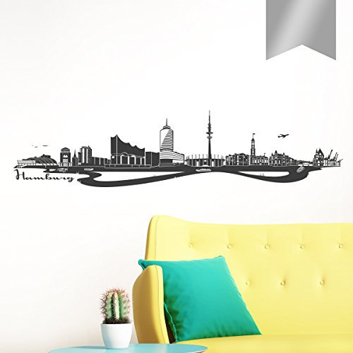 WANDKINGS Wandtattoo - Skyline Hamburg - 150 x 35 cm - Silber - Wähle aus 6 Größen & 35 Farben
