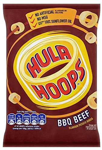 Hula Hoops BBQ Beef Flavour Potato Rings 34g (Pack of 32 x 34g)