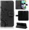 Hülle Kompatibel mit Samsung Galaxy J6 Plus | Premium PU Leder Handyhülle Wallet Case für Galaxy J6 Plus | Schutzhülle Blumen Klapphülle Handyhülle | Schwarz