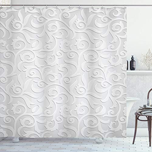 ABAKUHAUS Abstrakt Duschvorhang, Abstrakt Curly Blätter, Stoffliches Gewebe Badezimmerdekorationsset mit Haken, 175 x 180 cm, Grau