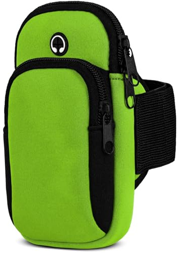 moex Handytasche Joggen für iPhone XR Sportarmband Handy aus Neopren, Handyhalterung Arm zum Laufen Sport Armband, Laufarmband mit 2 Fächern, Lauftasche Jogging - Grün