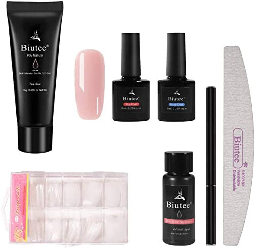 Kit Unghie Gel Completo, Polygel per Unghie, Dual Form Kit, con 30ml Soluzione Scivolare 8ml Base e TopCoat, Lima per Unghie e Penna per Unghie