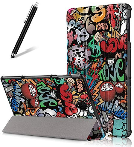 Artfeel Cover per Samsung Galaxy Tab A 10.5 (2018) T590/T595,Sottile Leggero Pelle Smart Supporto Custodia con Auto Sveglia/Sonno,Slim Flip Folio Magnetico Tablet Caso,Graffiti