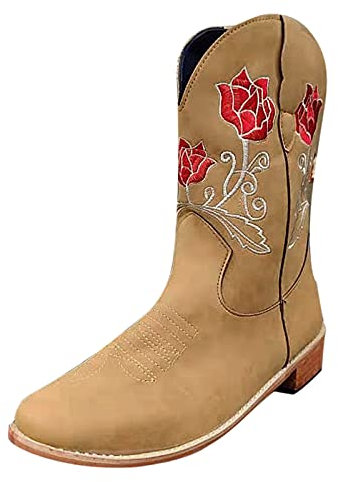 Stivali Western Stivaletti Stivali Scarpe Donna Moda Casual Tacchi Quadrati Tacchi Lunghi alla Caviglia (39,Cachi)