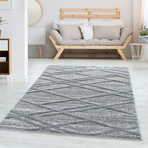 Carpettex Hochflor Teppich Wohnzimmer 3D Optik Hoch-Tief Effekt Boho-Design Groß Teppich Grau 240 x 340 cm - Flauschiger Teppich Schlafzimmer Skandinavische Stil Soft Teppich Esszimmer Küchenteppich