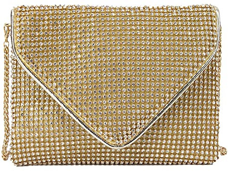 MEGAUK Damen Glitzer Clutch Kristall Unterarmtasche mit Abnehmbare Kette für Hochzeit Wedding Ball Bankett Prom Party, Gold