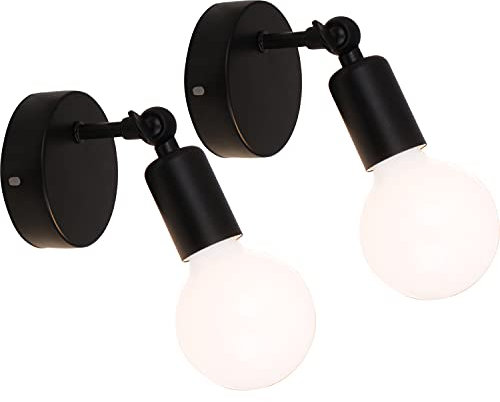iDEGU Lot de 2 Applique Murale Industrielle Vintage en Fer Lampe Murale E27 Douille Rotative à 180° Applique Interieur pour Chambre Salon Escalier Couloir (Noir)