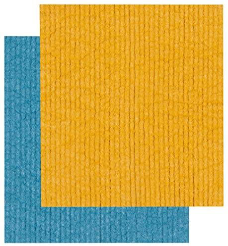 Ecologie Swedish Sponge Reusable Dishcloth Ocean Blue and Gold 6.5 x 8 inches, Set of 2