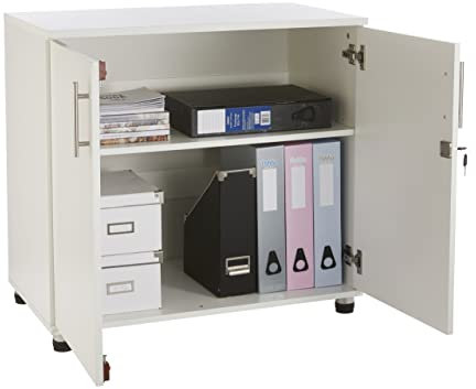 MMT Furniture - Armoire Basse à 2 Portes - Petite Armoire de Rangement pour Le Bureau, Meuble et la Maison - Bois Armoire de Rangement 2 étagères pour Bureau - 73cm de Haut - Blanche