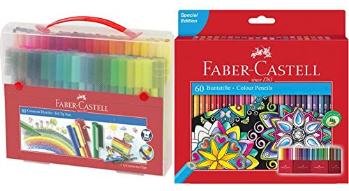 Faber-Castell 155579 - Filzstift Connector, im Koffer, 80-teilig, 1 Stück & 111260 - Buntstift Castle, 60er Kartonetui
