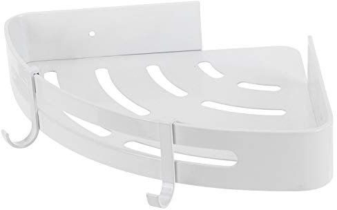 Corner Shower Shelf, White Space Aluminum Piano Paint Toilet Triangular Basket Hollow-Out Design Single Layer Shelf for Hotel Bathroom Kitchen