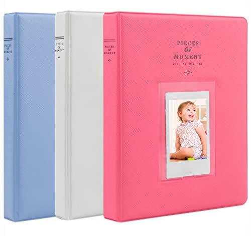 3 Pieces Mini Photo Album with Camera Case for Instax Mini Camera (3 Pieces (Dark pink, Blue,Gray -white))