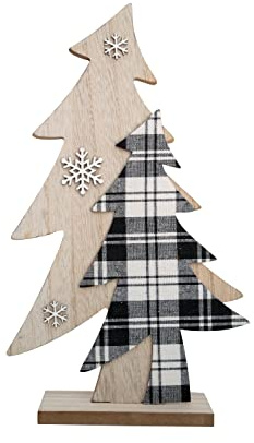 HEITMANN DECO Holzaufsteller Tannenbaum - Natur, schwarz/weiß karriert - ca. 31cm