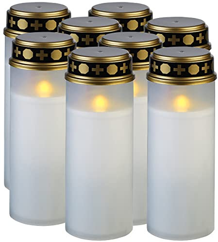 PEARL LED-Grablicht-Kerze: 8er-Set XL-LED-Grablichter, Lichtsensor, Batteriebetrieb, 21 cm, weiß (Kerze mit Dämmerungssensor, Grablichtkerzen, Teelichter)