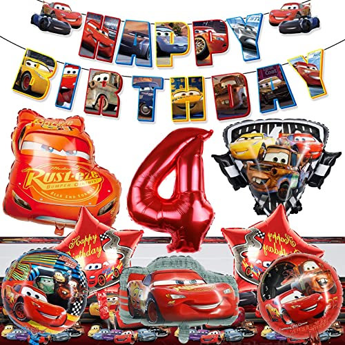 Cars Geburtstagsdeko Auto Geburtstags Party,Luftballons Deko Geburtstag,Geburtstagsdeko Junge,Deko Geburtstag 4 Jahre Lightning McQueen Thema Happy Birthday Banner für Kinder Geburtstagsdeko