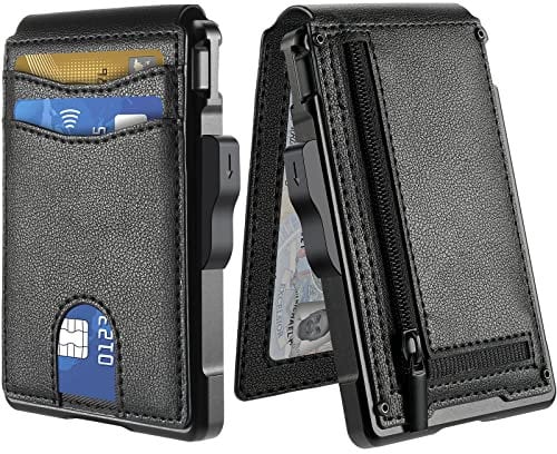 QTIYE Wallet for Men, Slim Mens Wallets Leather Slots Credit Card Holder Wallet RFID Blocking Bifold Minimalist Wallet with Money Clip, Black