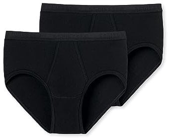 Schiesser Men's Pack of 2 Sports Briefs with Fly-Original fine Rib Underwear, Black_005136, S