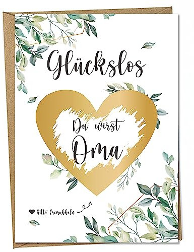 Ninky® Rubbelkarte Du wirst Oma Postkarte mit Kuvert - Schwangerschaft verkünden Oma - Rubbellos Herz Gold DIN A6