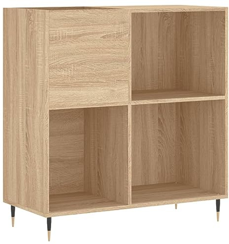 vidaXL Plattenschrank, Schallplattenschrank mit viel Stauraum, Plattenspieler Schrank für Wohnzimmer, LP Schrank Schallplattenständer, Sonoma Eiche Holzwerkstoff