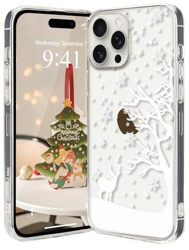 Lafunda Weihnachten Hülle Kompatibel mit iPhone 15 Pro Max Handyhülle Transparent Durchsichtig Kratzfest Case mit Christmas niedlich Schneeflocke Muster UltraDünn Schutzhülle für iPhone 15 Pro Max