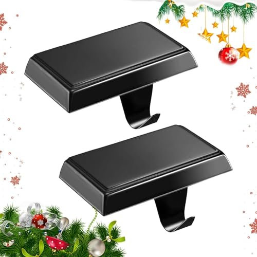 Guojanfon Weihnachtsstrumpfhalter – Kaminstrumpf-Kleiderbügel zum Aufhängen von Kaminständern, beschwerten Kleiderbügel für Weihnachtsfeiertagsdekoration (2 schwarz, 2)