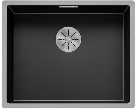 BLANCO CLARON 500-IF Dark Steel | Edelstahl Spüle | Einbauart: Einbau von Oben & Flächenbündig | für 60 cm breite Unterschränke | Widerstandsfähig gegen Kratzern | XL Beckenvolumen | [54x44x19,9 cm]