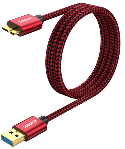 SUNGUY USB 3.0 Micro B Kabel,1M USB A Stecker auf Micro B Stecker Festplattenkabel für Seagate,Western Digital(WD),My Passport und Elements,Galaxy S5,Note 3 -Rot