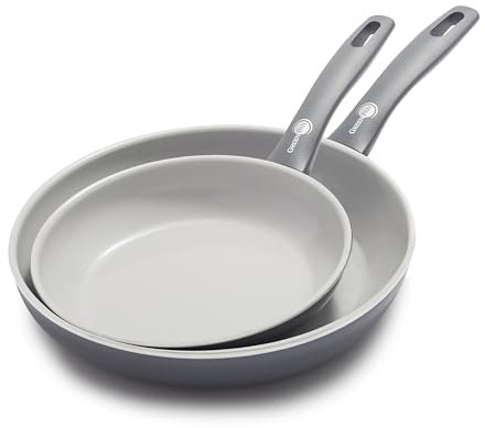 Greenpan Dover 8 and 10 Frying Pan Skillet Set, Healthy Ceramic Nonstick Coating, PFAS-Free, Dishwasher Safe, Comfort Grip Handle, Gray