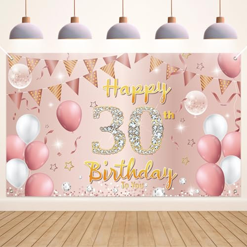 Koliphy 30. Geburtstag Deko, 30. Happy Birthday Banner für Mann Frau, Rose Gold Stoff 30 Geburtstagsbanner Hintergrund Party Dekoration Drinnen und Draußen