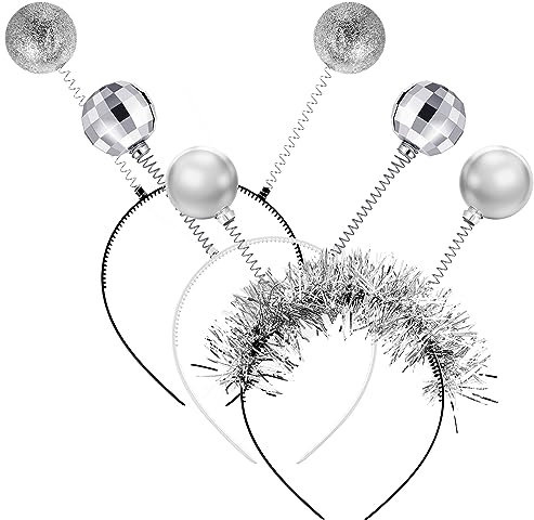 Chunyin 3 Stück Alien Haarreife mit Ball Marsmensch Antennen Stirnbänder mit Boppers Alien Kopfschmuck mit Kugeln für Karneval Halloween, Silber