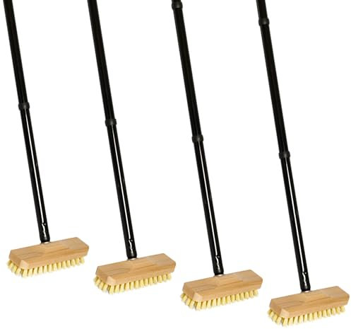Novaliv Lot de 4 brosses à récurer en bois avec poils PPN avec manches à visser pratiques en 4 parties avec filetage - Brosses à récurer robustes - Pour l'intérieur et l'extérieur
