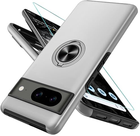 OTOFLYSTY Magnetisch Hülle mit Ständer für Google Pixel 8a, Handyhülle Unsichtbarem 360° Metall Ring, Schutz der Kameralinse, Stoßfänge Fallschutz Stoßfest Slim Schutzhülle TPU Silber
