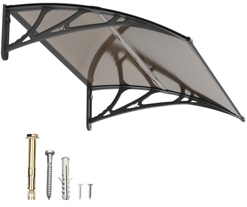 Pensilina Tettoia per Porta Balcone Esterno 120x100cm in Policarbonato,Baldacchino Tetto per Finestra e Veranda, con Protezione UV, Antipioggia e Antineve