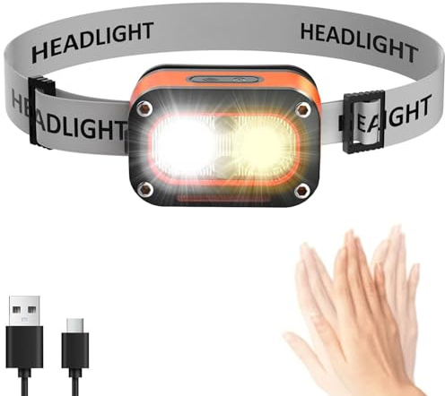 Chasinglee 3000 Lumen Kopflampe USB-C wiederaufladbar, LED Kopfleuchte mit Bewegungsmelder (Handgestensteuerung), wasserdicht IPX5 für Camping & Outdoor - Helle Stirnlampe, 5 Lichtmodi（1er-Pack）