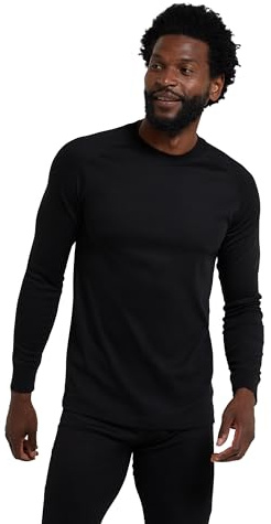 Mountain Warehouse Talus Mens Thermal Baselayer Top - Quick Drying Jumper, Easy Care, Long Sleeves, Sweater, Breathable, Lightweight, High Wicking - Spring Summer Black (Round Neck) S