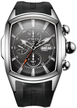 REEF TIGER Tonneau RGA3069-P Herren Multifunktions-Armbanduhr, mechanisch, analog, leuchtend, Silikonarmband, Automatikuhr mit Kalender