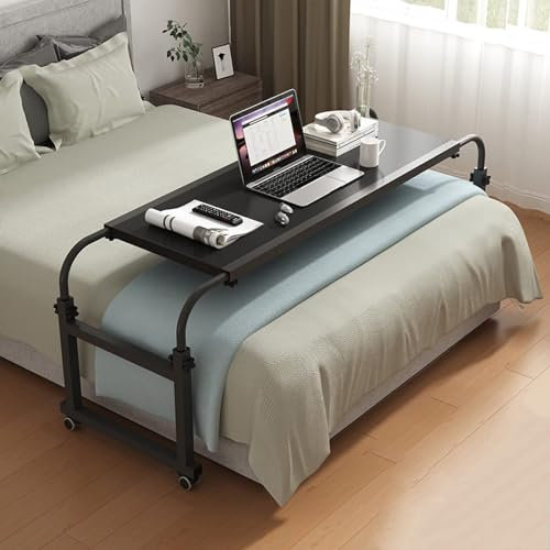 Tavolo da letto con ruote, regolabile in altezza, scrivania per computer, postazione di lavoro in piedi, vassoio per alimenti, tavolo medico per letto doppio/matrimoniale/matrimoniale/king size, (A)