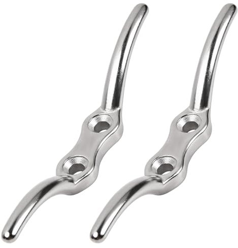2PCS 113mm Silver Cleat Hooks - Heavy-Duty Stainless Steel Rope Cleats for Flagpoles, Washing Lines, and Outdoor Use, Easy Installation
