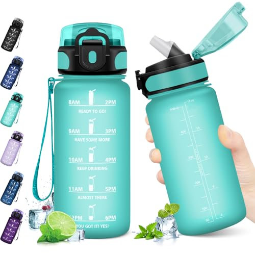 KollyKolla Gourde 500ml, Bouteille d'eau Enfant, Gourde Paille, Étanche & Réutilisable, Gourde Sport avec Marqueur de Temps, Gourde Motivation pour Enfant, Cyclisme, Bureau, Camping, l'école