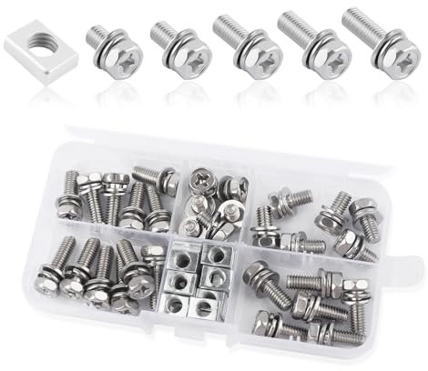 60 Piezas Tornillo del Terminal de La Batería,Acero Inoxidable Pernos para Batería de Coche/Moto Contiene M6x10/12/16/18/20mm,Esencial Accesorios Coche para Scooter ATV Bicicleta