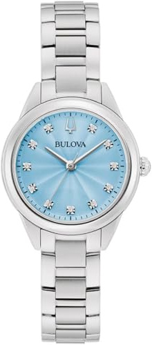 Bulova Sutton Classic Armbanduhr für Damen in der Farbe Silber mit Armband aus Edelstahl, Wasserdichtigkeit: 3 bar, Gehäusedurchmesser: 28 mm, 96P250
