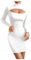 SOLY HUX Bodycon Kleid Damen Langarm Minikleid Cut Outs Kleider Herbst Partykleid Bleistift Kurzkleid Freizeitkleid Weiß S