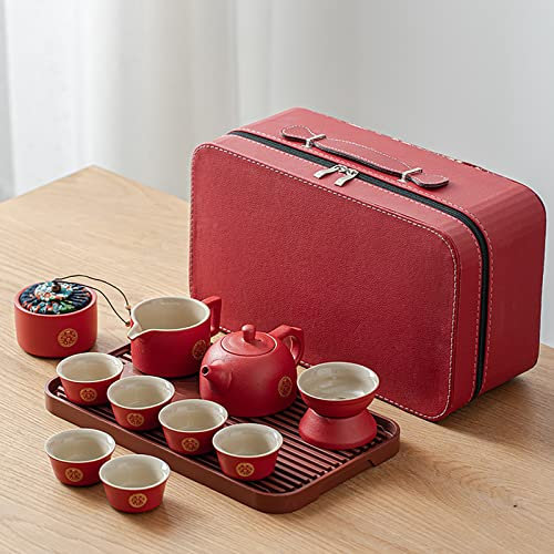 Keramik-Teekanne, chinesisches Kung-Fu-Set, doppeltes Glück, rotes Porzellan-Hochzeitsset, Teekanne, kreatives Keramik-Service-Set (Farbe: Chinases XI)
